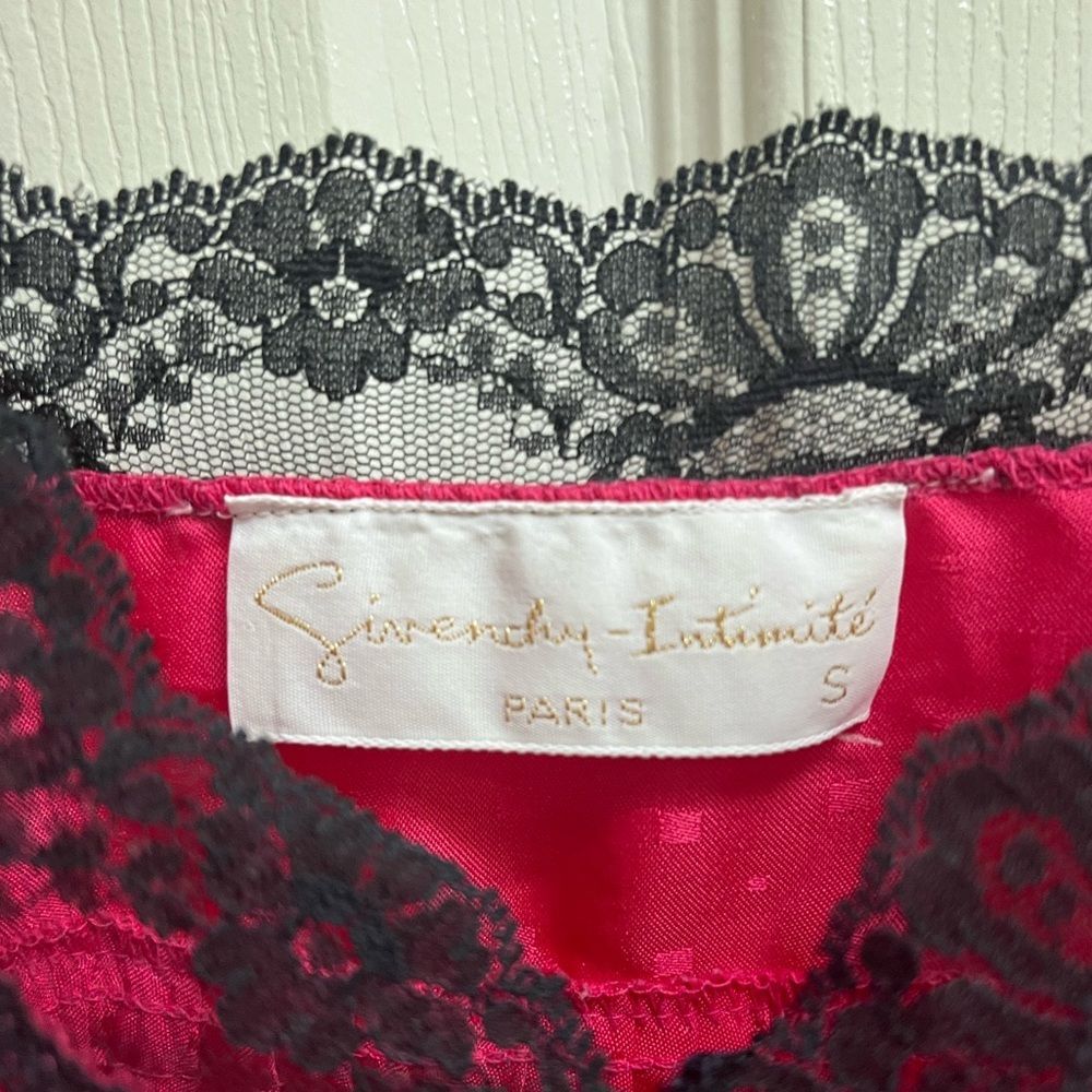 VTG 80s Givenchy Intimates Hot Pink Satin Black Lace Slip Dress Chemise SZ S - Picture 3 of 4